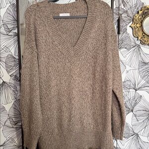LC Lauren Conrad Marled Taupe V-Neck Sweater